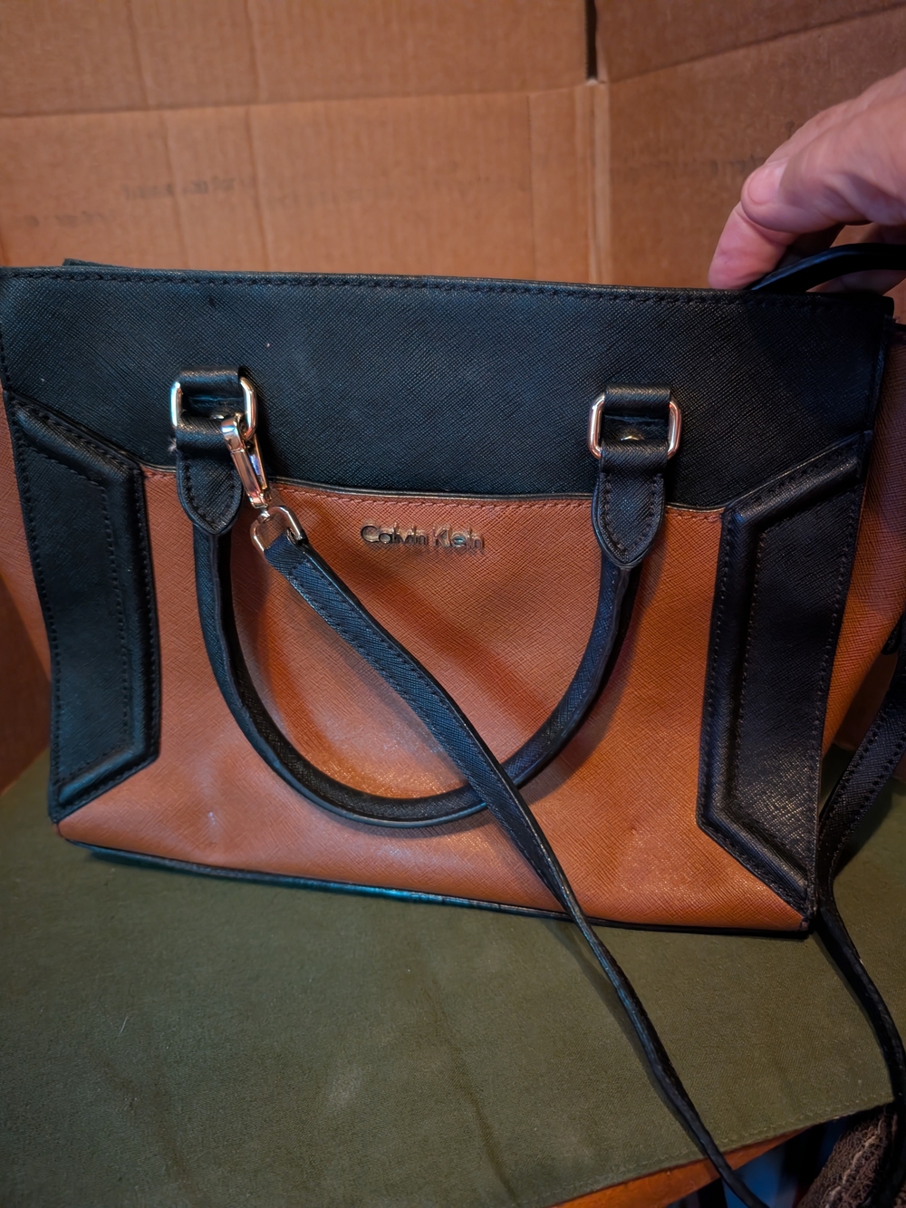 Calvin Klein Black and Brown Two-Tone Satchel